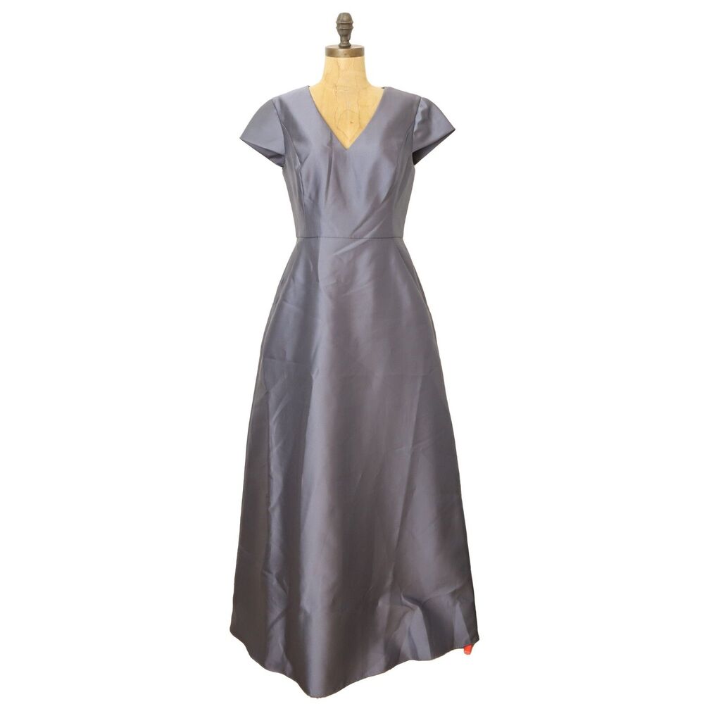 Alfred Sung Sateen Twill Cap Sleeve Dress 8 Gown Silverstone Gray NWT B3 - Picture 2 of 6